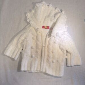 ORGANICALLY Grown Kids white zip up cardigan sweater with pom-poms. 12 months.